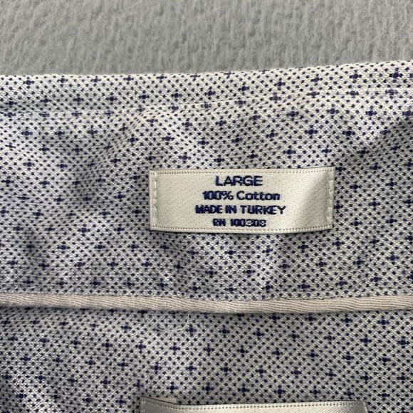 Peter Millar Button Up Mens Large Gray Shirt Blue Polka Dots Short Sleeves - Picture 10 of 13